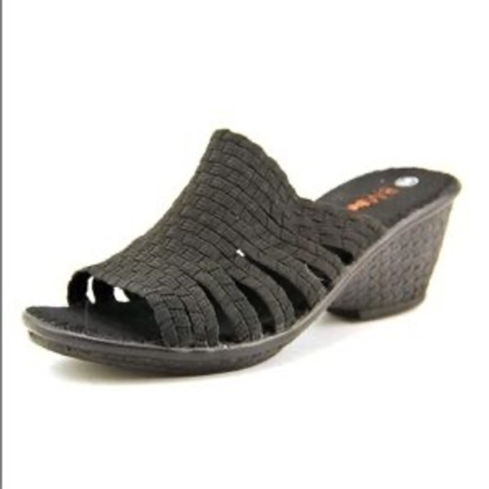 Bernie‎ Mev Kent Black Woven Elastic Wedge Slide Sandals Memory Foam Size 40 NEW